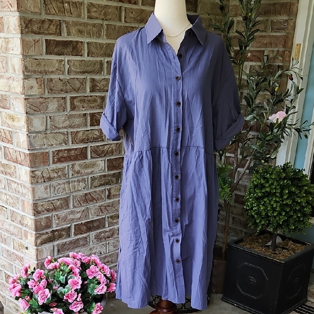 Women's blue Button-Front Midi Dress